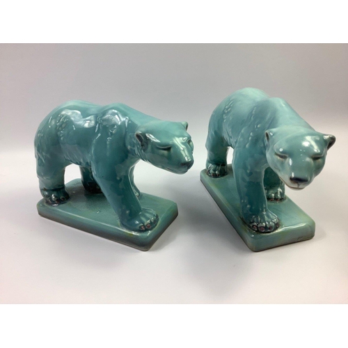 263 - A pair of BESWICK (417) green glazed polar bears on glaciers standing 18cm tall, base 20cm long, sma... 