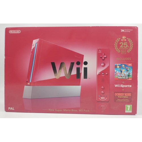 459 - Nintendo Wii Super Mario Bros 25th anniversary limited edition red console boxed with accessories.#4... 