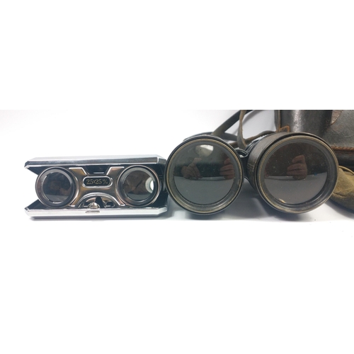 460 - A small collection of opticals to include a pair of binoculars stamped BROWN, GLASGOW in a rather wo... 