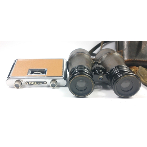 460 - A small collection of opticals to include a pair of binoculars stamped BROWN, GLASGOW in a rather wo... 