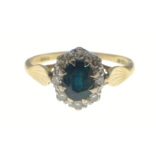 5 - An 18ct gold sapphire and diamond (tested) ring Size M in jeweller's box,  2.7g gross weight.  Hallm... 