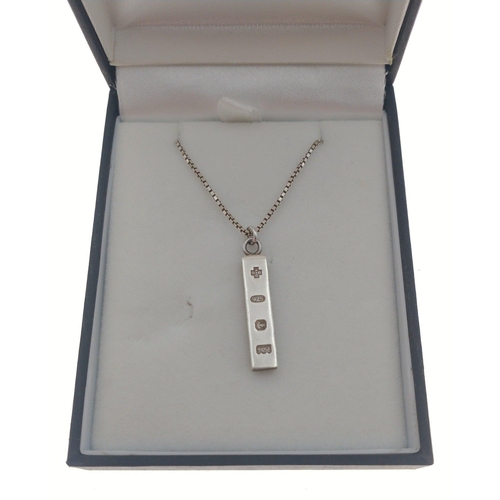 57 - A Birmingham hallmarked silver ingot pendant 2cm long, with a 925 chain 40cm long 5.85g#57