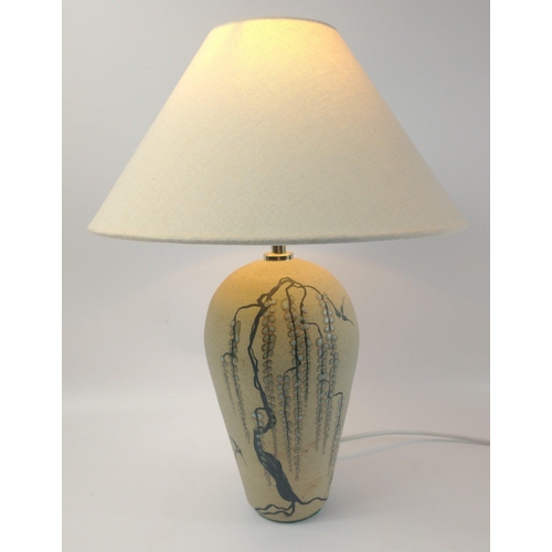 109 - A table lamp from A&L Newton with an Oriental design of a weeping willow and swifts, stands appr... 