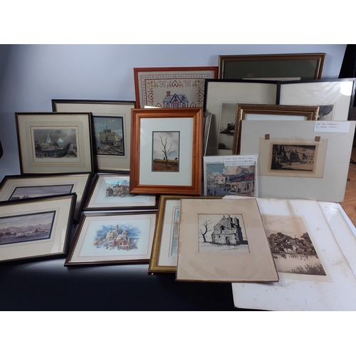 113 - A collection of artwork and etchings, some modern and some older.  Some very attractive and interest... 