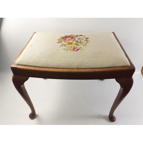 206 - A vintage tapestry covered stool, background beige with design of roses 55x40x42cm#206