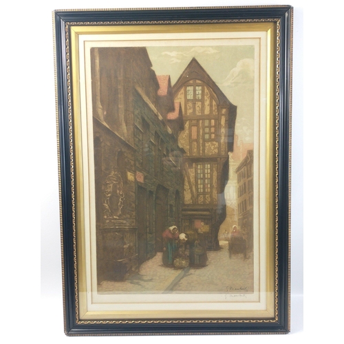 223 - A vintage print of a STREET SCENE signed to the margin , frame measures 74cm x 53cm#223