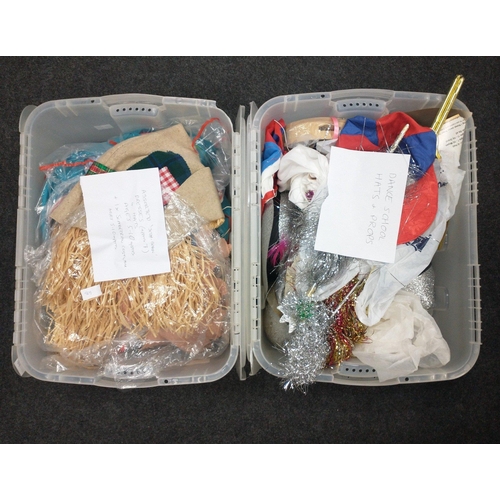 242 - Two plastic tubs boxes of children's stage props including hats, wands etc
Viewing is encouraged!#24... 