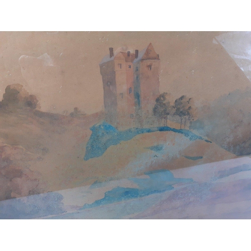 282 - PEEBLES LOCAL INTEREST - an unattributed old water colour of NEIDPATH CASTLE with a label on the rea... 