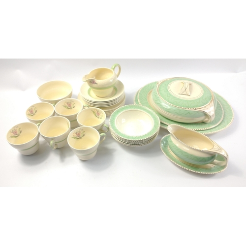 293 - A part NEWHALL tea set to include 6 teacups, 6 saucers, 6 side plates, a milk jug and sugar bowl plu... 