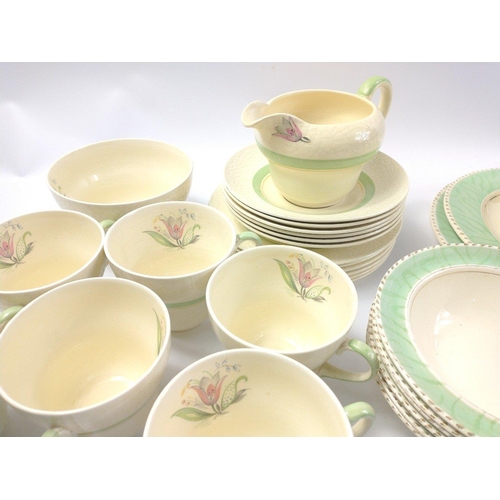 293 - A part NEWHALL tea set to include 6 teacups, 6 saucers, 6 side plates, a milk jug and sugar bowl plu... 