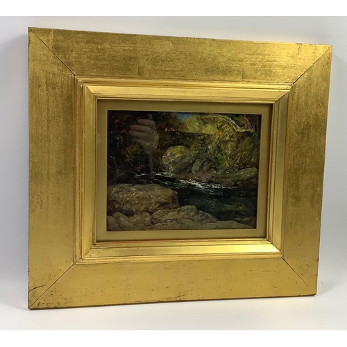 329 - A small framed oil painting of 'The Bridge' by V de VILLE dated 1905 frame size 42x37cm, visible wor... 