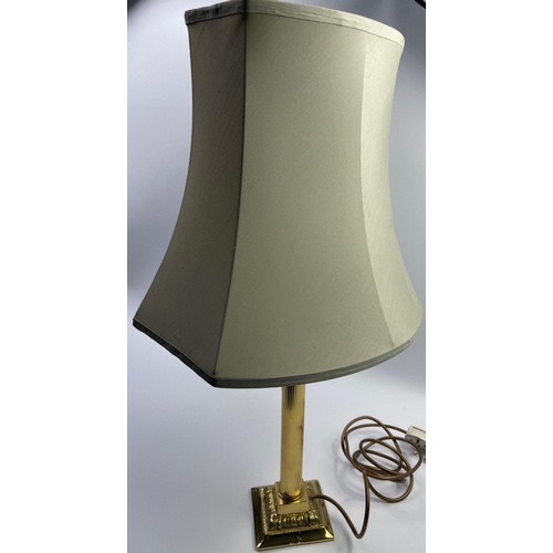 332 - A nice quality brass CORINTHIAN columned table lamp with a quality shade - dimensions of lamp to the... 