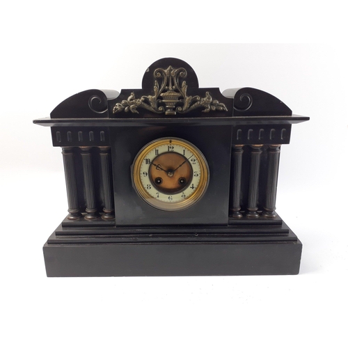 335 - An impressive Victorian Palladian style slate black mantle clock with Corinthian columns. No makers ... 