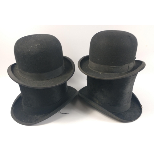 370 - Two BOWLER hats and two TOP hats by various makers each of the hats has some small amount of damage#... 