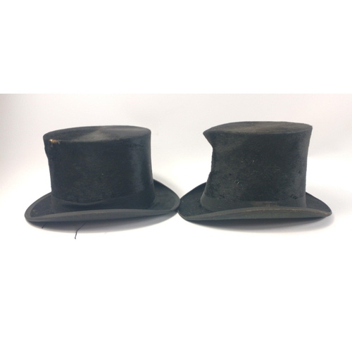 370 - Two BOWLER hats and two TOP hats by various makers each of the hats has some small amount of damage#... 