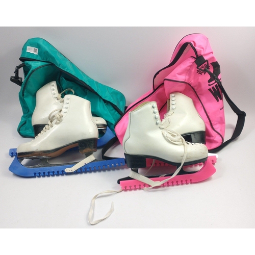 379 - Two pairs of ice-skating boots in carry bags, one pair by Riedell (US size 5 1/2), the other by Risp... 