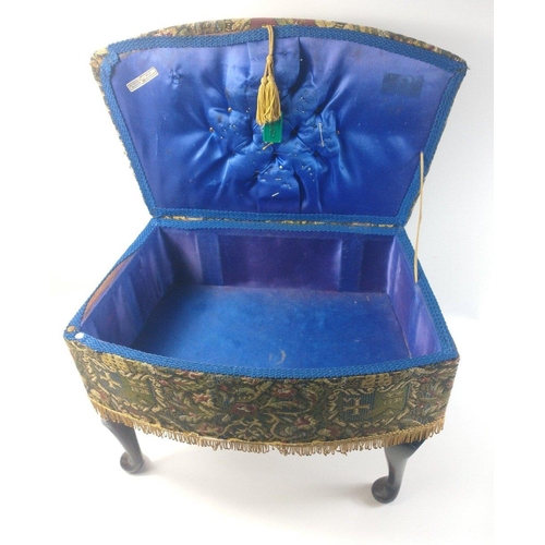 42 - A lovely fabric covered sewing box  stool. in excellent condition with nice blue silk interior.  A v... 