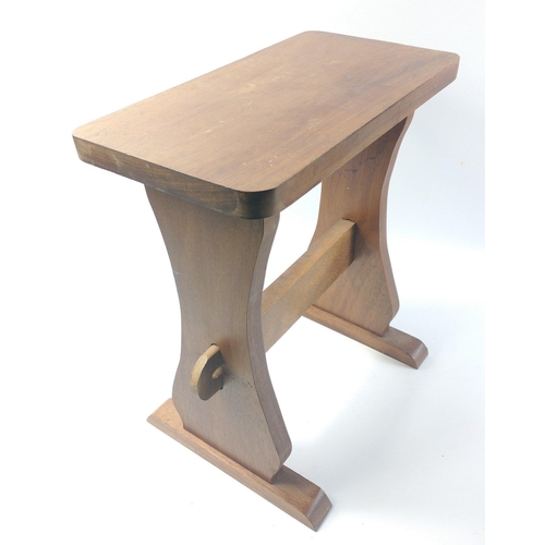 59 - A small wooden side table, or plant stand, stands 41cm, width 38cm, depth 20cm, needs a wedge to sec... 