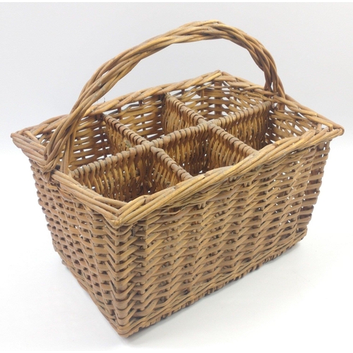 63 - A sturdy wicker basket divided to hold six bottles of wine 31x21x35cm#63