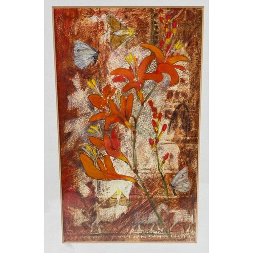 74 - SCOTTISH BORDERS ARTIST HELEN TABOR mixed media showing a crocosmia flower - dimensions 26cm x 16cm#... 