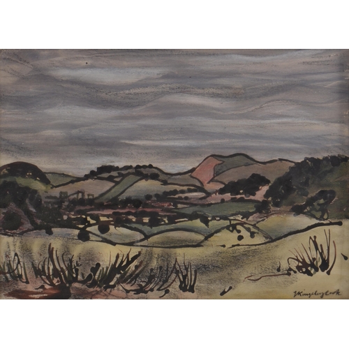 82 - JOHN KINGSLEY COOK 'Fife Hills Under A Grey Sky' reed pen charcoal & wash(Open Eye Gallery verso... 