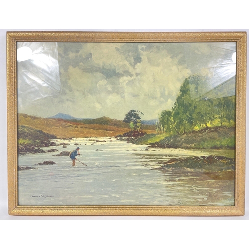 86 - 'TROUT FISHING ON THE GARRY, PERTHSHIRE framed print by NORMAN WILKINSON frame size 62x48cm#86