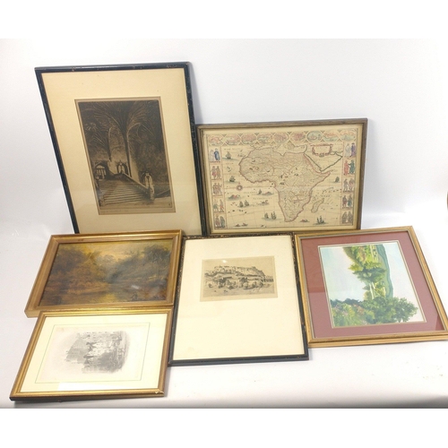 94 - Six framed pictures to include Scottish interest Edinburgh Castle, Oxford Christchurch lithograph et... 