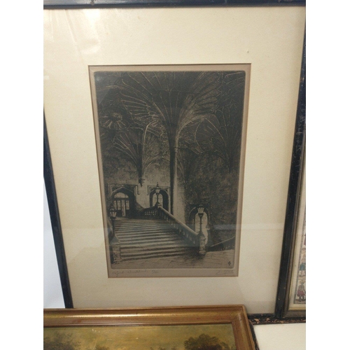 94 - Six framed pictures to include Scottish interest Edinburgh Castle, Oxford Christchurch lithograph et... 