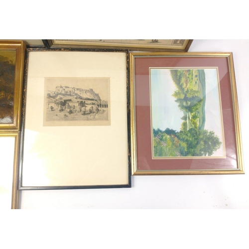 94 - Six framed pictures to include Scottish interest Edinburgh Castle, Oxford Christchurch lithograph et... 