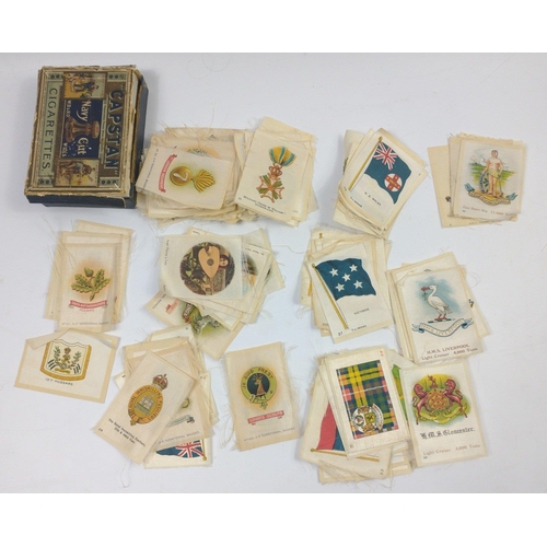 183 - A Capstan cigarettes box full of KENSITAS SILK CIGARETTE CARDS including badges of many long defunct... 