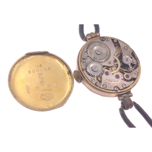 21 - A vintage ladies watch by ROLCO with 9ct gold hallmarked case, Swiss made with 15 rubies and leather... 