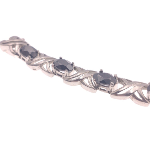 6 - 925 stamped silver bracelet with Australian set sapphires 19cm long, gross weight 18.0g#6