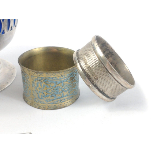 159 - A silver napkin ring hallmarked Birmingham 1938, weight 9.75g approx, plus an EPNS pierced sided bow... 