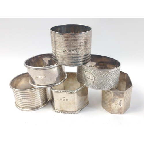 182 - A super little collection of solid SILVER hallmarked items, to include six mis matched napkin rings ... 