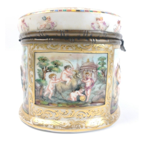 242 - A CAPODIMONTE large oval shaped porcelain box with hinged top and raised pattern with classical scen... 