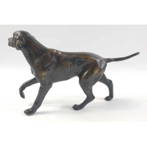 265 - A bronzed figure of a fox hound, length 26cm from nose to tail#265