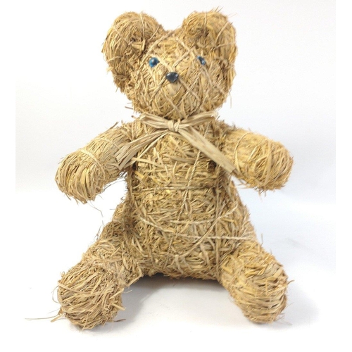 266 - Highly unusual - a straw bale hand-moulded TEDDY BEAR sitting 38cm tall#266