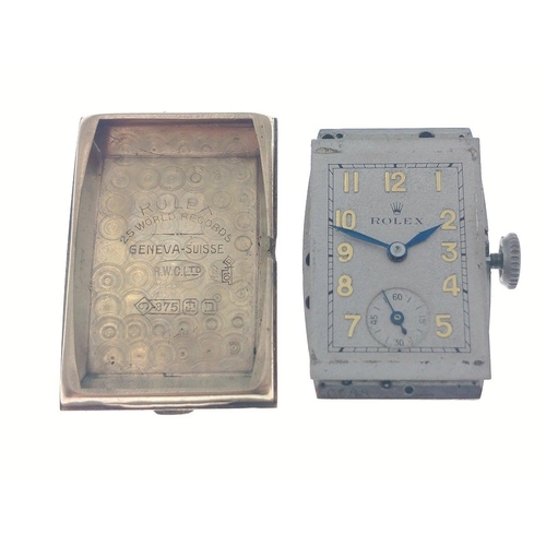 27 - Vintage Ladies stamped 375 Gold Rolex watch. 3cmx2cm approx. Fully marked gold case.  Not currently ... 