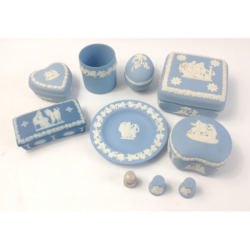 317 - A collection of WEDGWOOD trinket boxes in various sizes including egg and heart shaped plus 2 Wedgwo... 