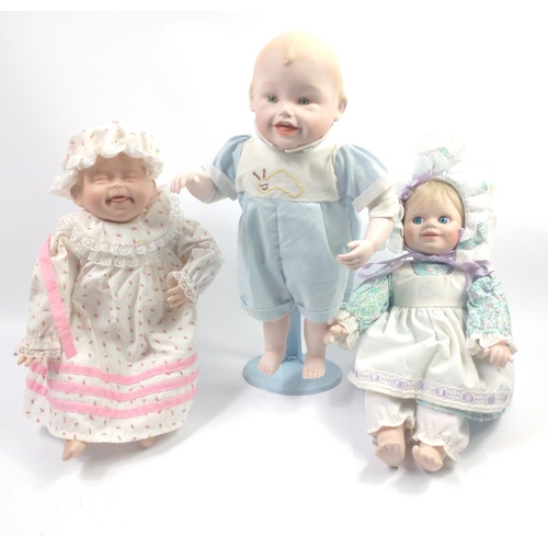 327 - Three baby-faced porcelain dolls to include Yolanda Bello (1508N) by Edwin M Knowles 1987 with tag (... 