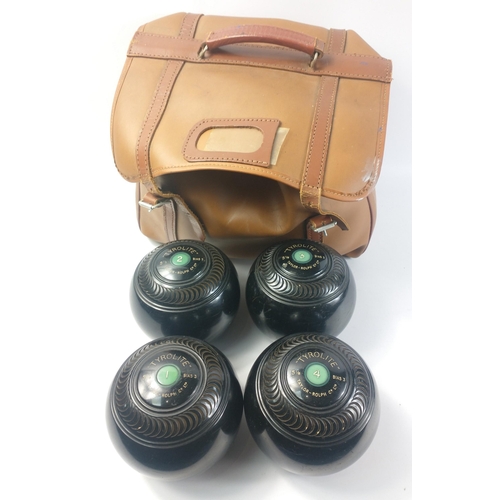 500 - A set of four Taylor Rolph TYROLITE set of lawn bowls size 5 1/8, bias 3, comes in a tan carry bag#5... 