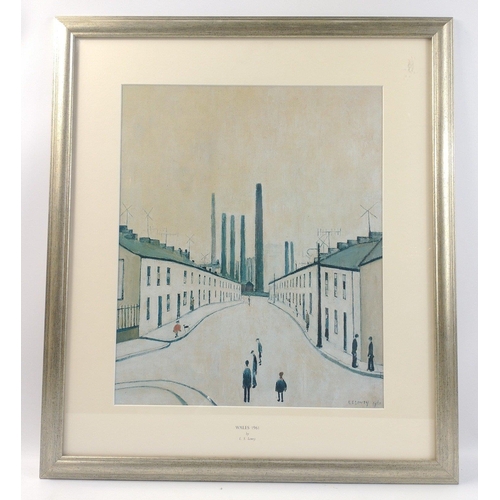 653 - A print of Wales 1961 by LS LOWRY, frame measures 57x50cm, visible work 40x33cm#657