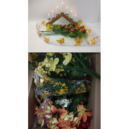 708 - A large box of silk flowers suitable for every season of the year including everlasting poinsettias ... 