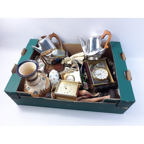 718 - A mixed lot to include two pieces of Piquot Ware, three quartz desk clocks and a quantity of trinket... 