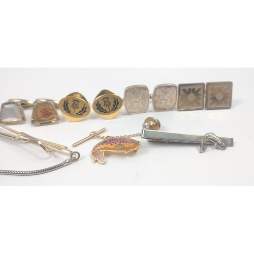 73 - A selection of various cufflinks and tie pins to include a pair of SILVER HALLMARKED cufflinks#73... 