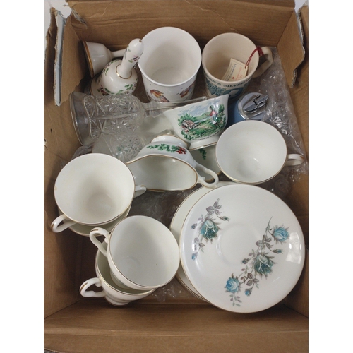 216 - A box of assorted ceramics including a ROYAL GRAFTON six place teaset (missing one cup) , WEDGWOOD J... 