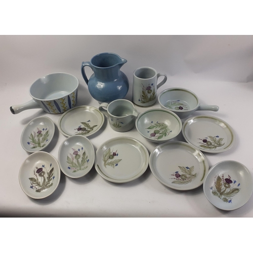 222 - A selection of BUCHAN OF PORTOBELLO stoneware items including a Hebrides pattern 19cm diameter handl... 