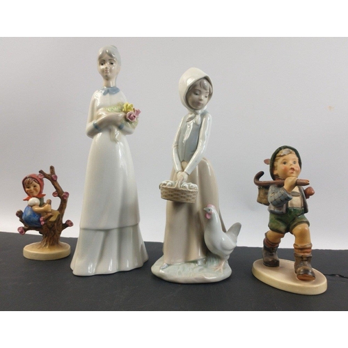 285 - A Nao by Lladro figure of a girl with a basket of chicks and another Spanish figure of a girl holdin... 