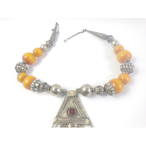 38 - Substantial Middle Eastern vintage necklace, purchased in the Yemen.  Faux amber coloured beads with... 