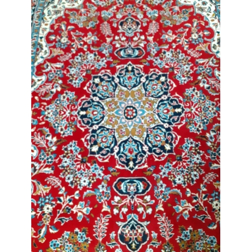 550 - Large vintage Persian rug red base with blue surround and a brown central medallion and intricate fl... 